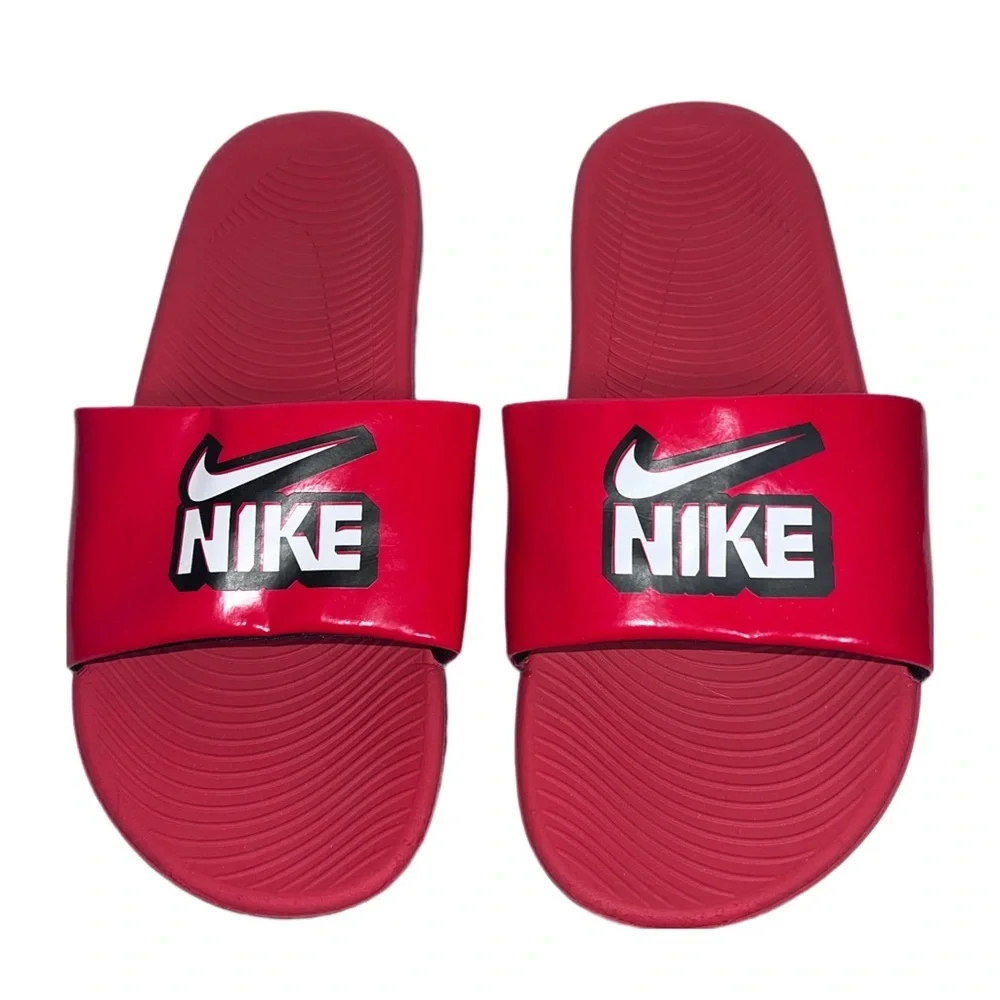 Nike Kids Slides Red Black Logo Sandals | Youth Size 6Y